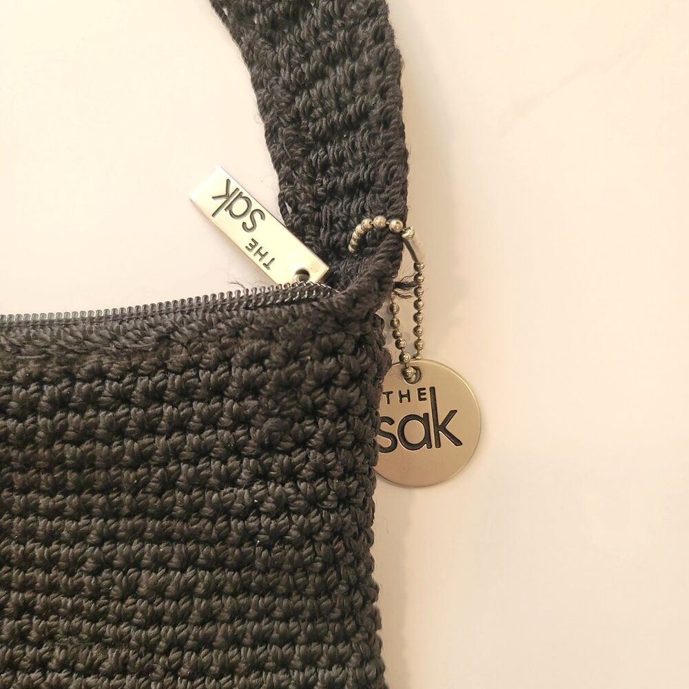 Vintage Crochet Knit Woven Crossbody Purse Zip Close Pocket Goth Boho Festival - Picture 5 of 5